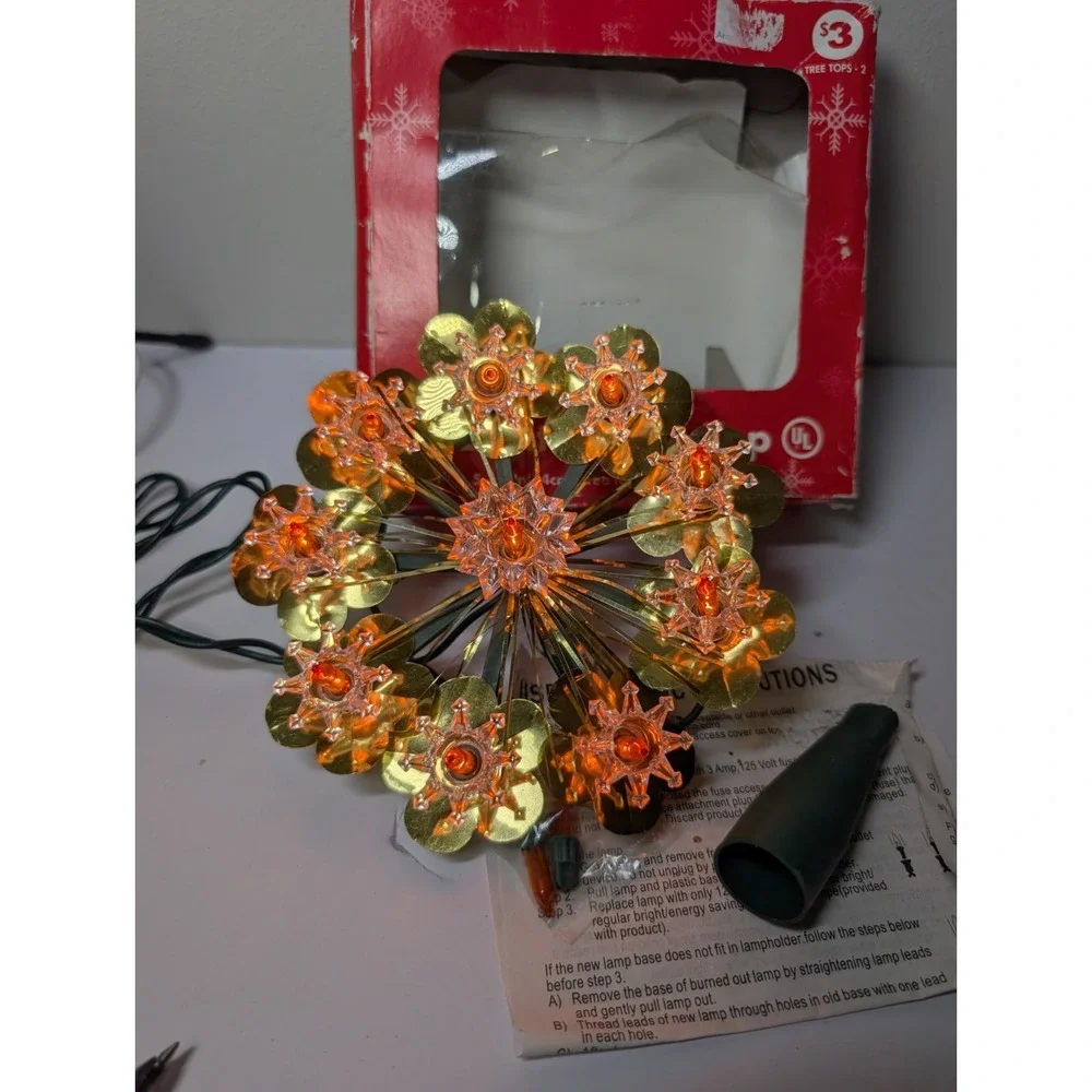 Vintage Christmas Tree Top Topper‎ Starburst Multicolor Gold Tinsel Retro!
